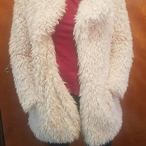 faux fur furry cream coat